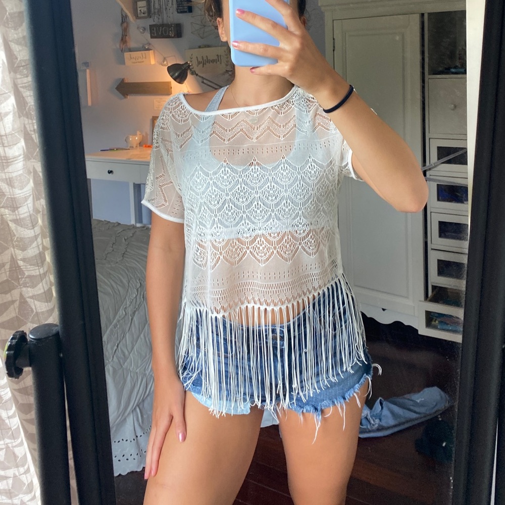 Sheer Lace Festival Top With Fringes